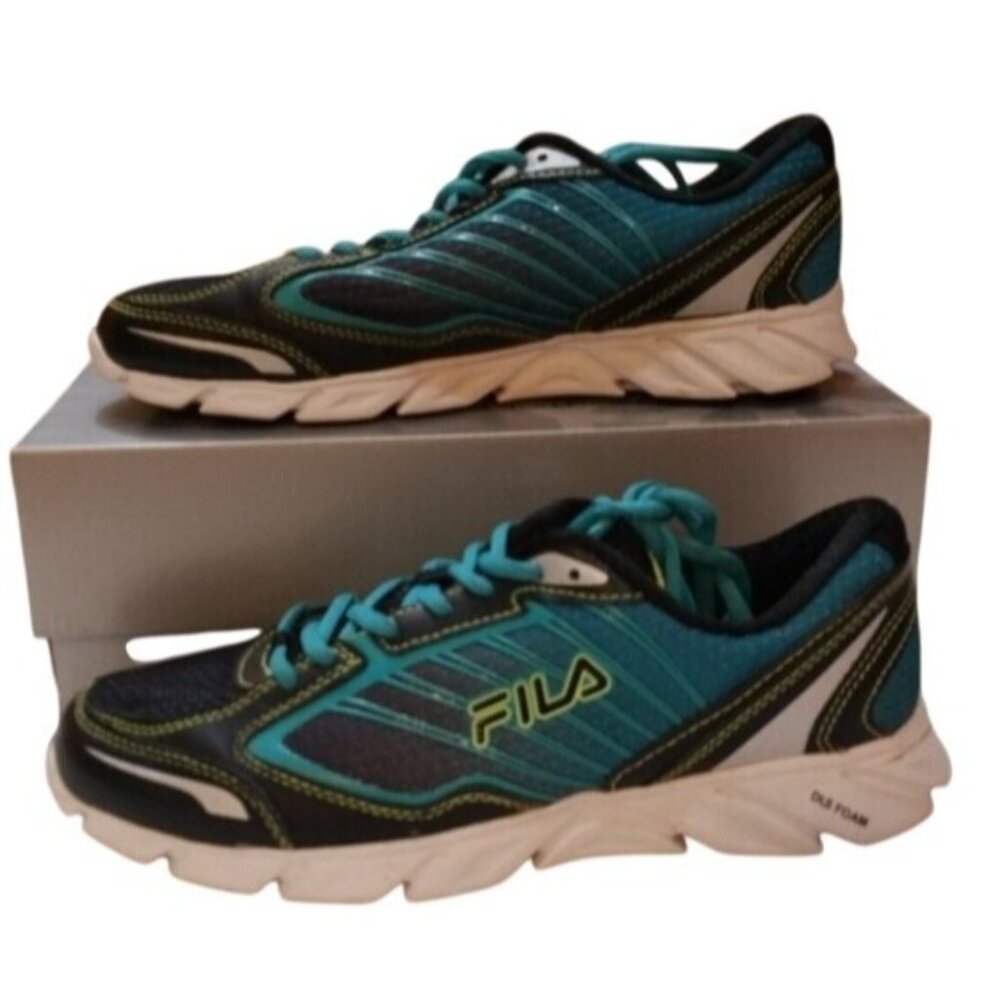 Fila Mens Running Shoes Athletic Sneakers Blue/Black Coolmax Technology Size 10